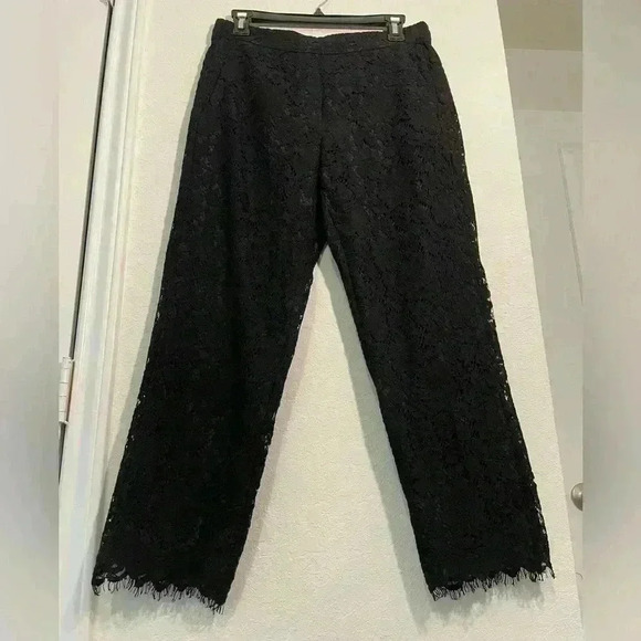 J CREW Black Embroidery Fringe Cropped Capri Pants Womens Size 6 - Picture 2 of 9